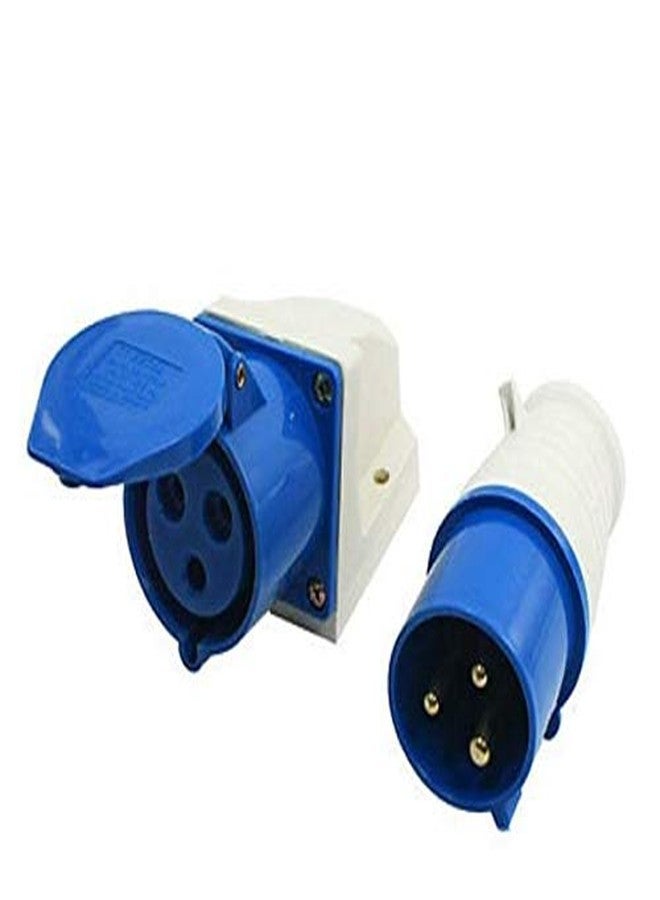 Control Industrial Plastic 16 A 3 Pin Plug and Socket, Set of 2 Pairs (Blue) - Image 4